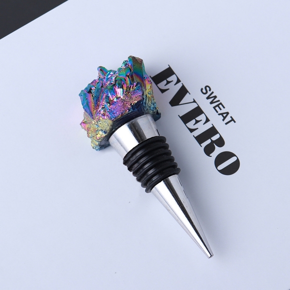 Boho Rainbow Aura Oil Slick Titanium Amethyst Quartz Crystal Wine Bottle Stopper - Picture 4 of 16